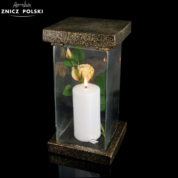 KAPLICZKA latarnka PREMIUM | znicz z szkła dekoracyjnego o wadze ponad 5kg - EXCLUSIVE KWADRAT GOLD