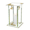 Prosty ozdobny szklany znicz kapliczka w kolorze białym ze złotymi ornamentami GLASS DEKOR