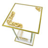 Prosty ozdobny szklany znicz kapliczka w kolorze białym ze złotymi ornamentami GLASS DEKOR