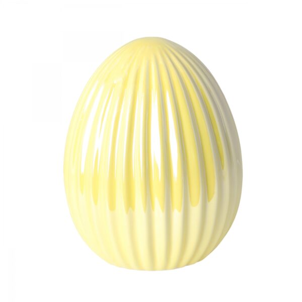 Dekoracja wielkanocna jajko ceramiczne 11cm prążek pastelowo żółte