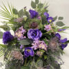 Zestaw wiązanki i bukietu w odcieniach fioletu z bratków, eustomy i hortensji