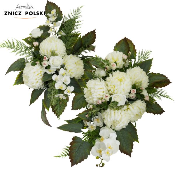 Duży komplet nagrobny kompozycji kwiatowej z biało-kremowych kwiatów chryzantem 90cm