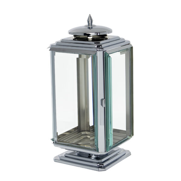 METALOWY LAMPION znicz ze stali nierdzewnej lakierowany przemysłowo ze szlifowanym szkłem i otwieranymi drzwiczkami