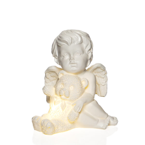 Figurka aniołka LED z misiem na dziecięcy nagrobek