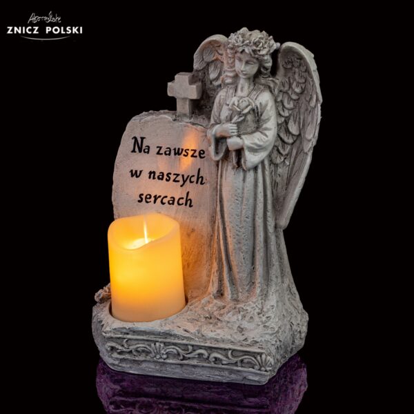 Wyjątkowa starannie wykonana z wymienną świecą figurka aniołka stojącego nad nagrobkiem