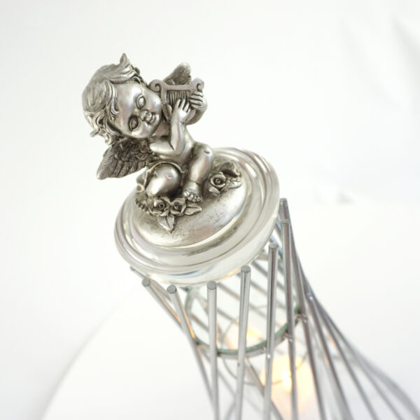 Ekskluzywny wysoki srebrny, złoty lub czarny znicz ze stali nierdzewnej z figurką anioła WIEŻA ANIOŁ