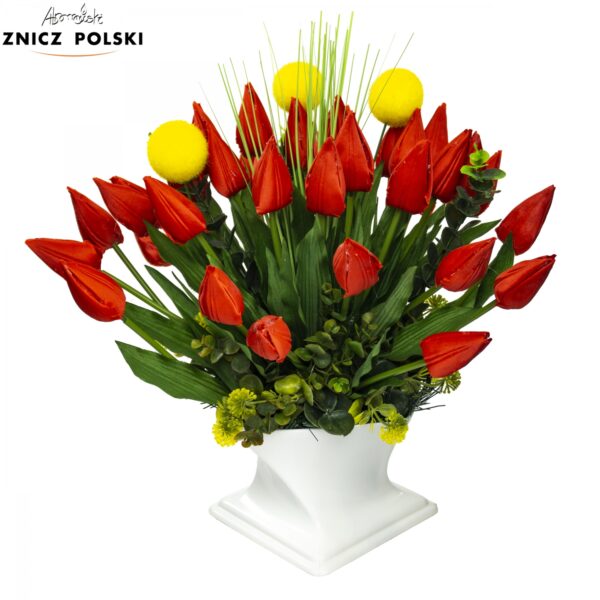 Kompozycja wiosenna z 38 czerwonych tulipanów