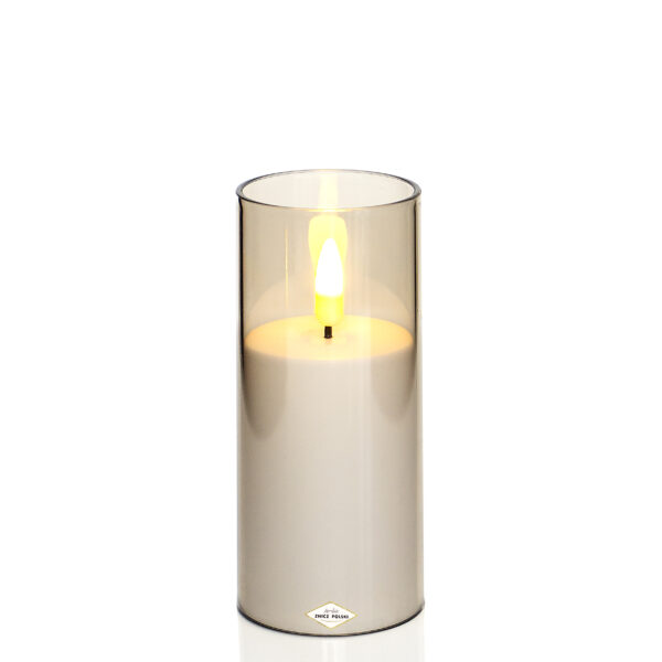 Elegancka świeca LED w dymionej imitacji szkła nowoczesny wkład od zniczy 10cm, 12,5cm lub 15cm