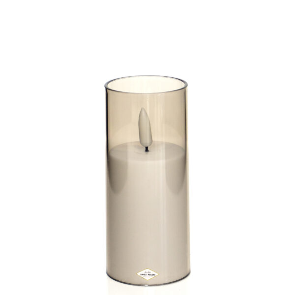Elegancka świeca LED w dymionej imitacji szkła nowoczesny wkład od zniczy 10cm, 12,5cm lub 15cm