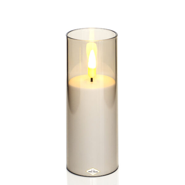 Elegancka świeca LED w dymionej imitacji szkła nowoczesny wkład od zniczy 10cm, 12,5cm lub 15cm