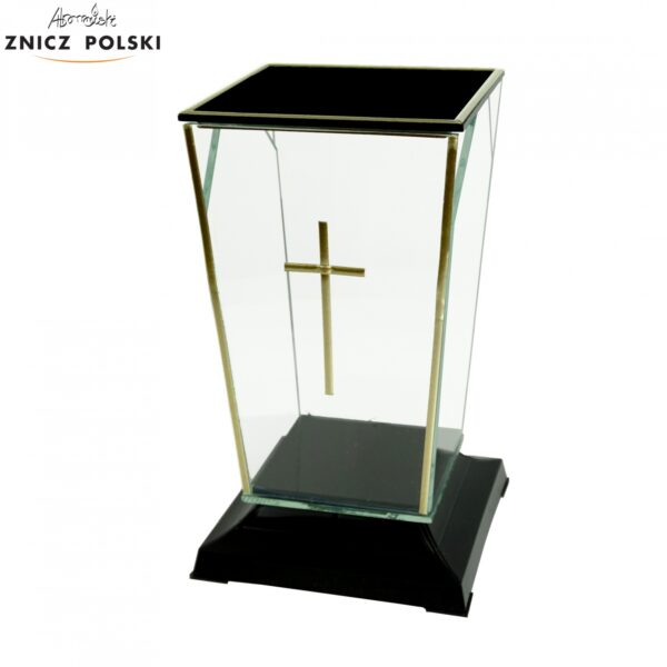Znicz GLASS TRAPEZ KRZYŻ czarno-złoty